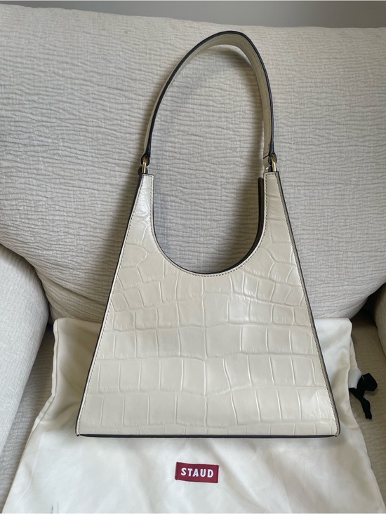 STAUD Handbags - STAUD Rey White Croc-Embossed Shoulder Bag